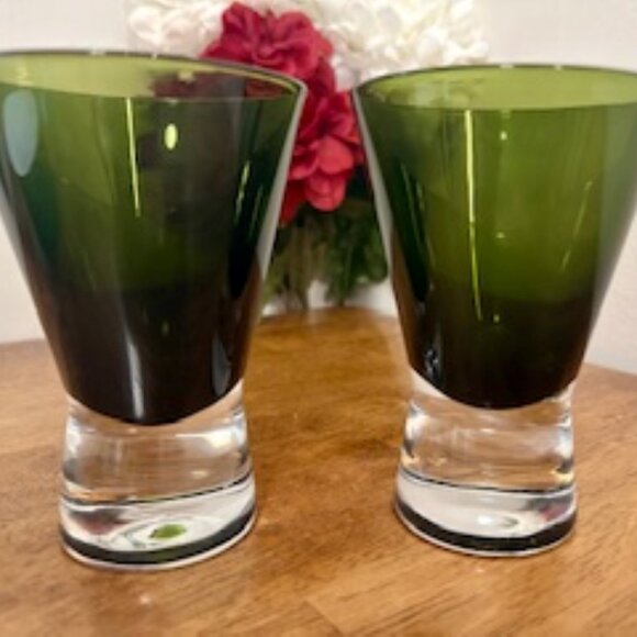 Vintage Olive Green Flared Cocktail Glasses – Set of 2 – 6 oz Mid-Century Barwar - Picture 1 of 5